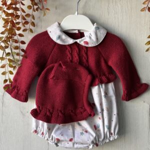 Pelele punto burdeos con estampado