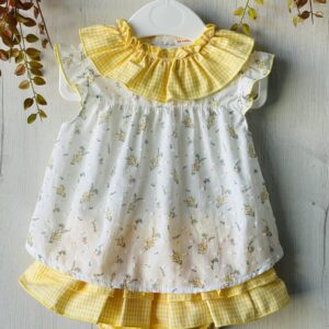 conjunto vichy amarillo y plumeti