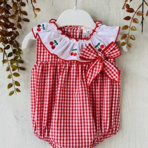 Pelele niña vichy rojo cerezas